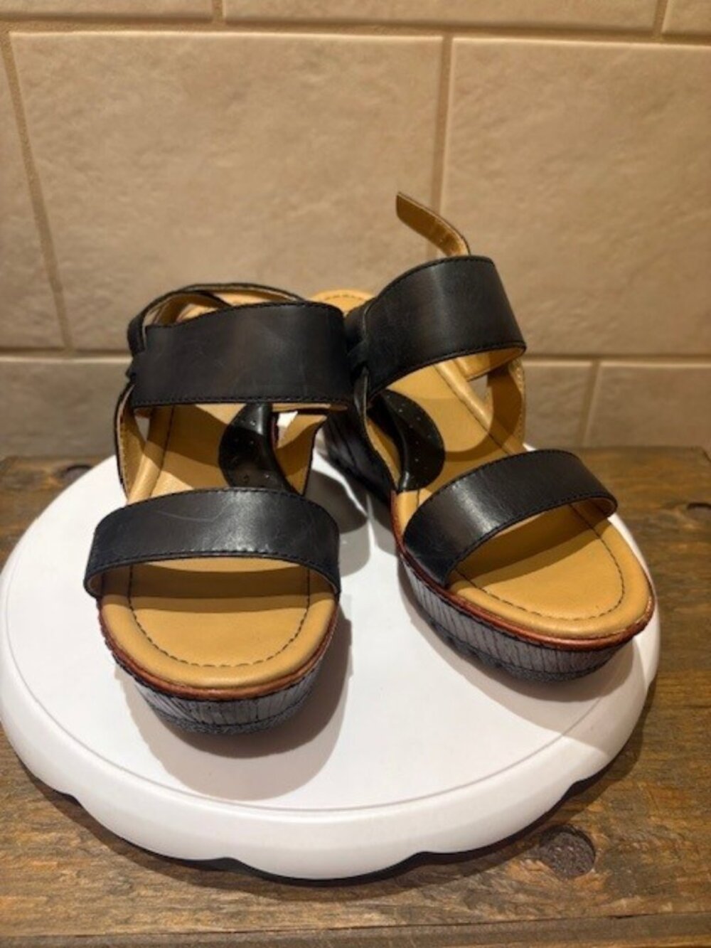 B.O.C. Born Concept Black Wedge Sandals Black Size 7